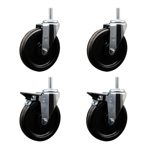 Service Caster 6 Inch Phenolic Wheel Swivel 34 Inch Threaded Stem Caster Set 2 Brakes SCC SCC-TS20S615-PHR-34212-2-PLB-2 - main